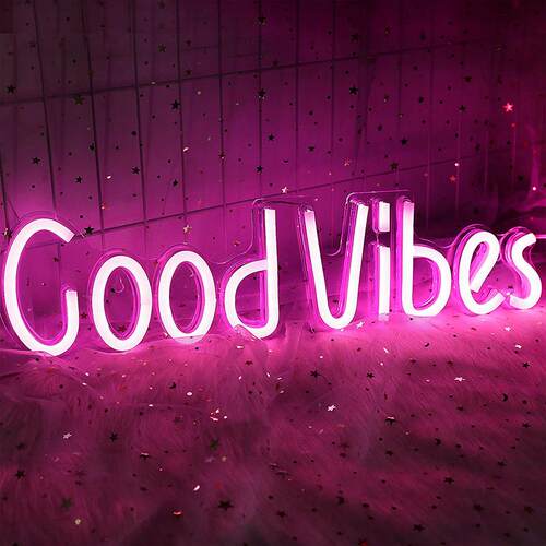亚克力背板LED霓虹灯标志卧室游戏室Goodvibes霓虹灯字灯墙壁装饰