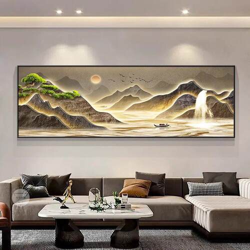 流水赚钱钻石画2025新风格客厅卧室大气手工5D全钻石风景山水画十