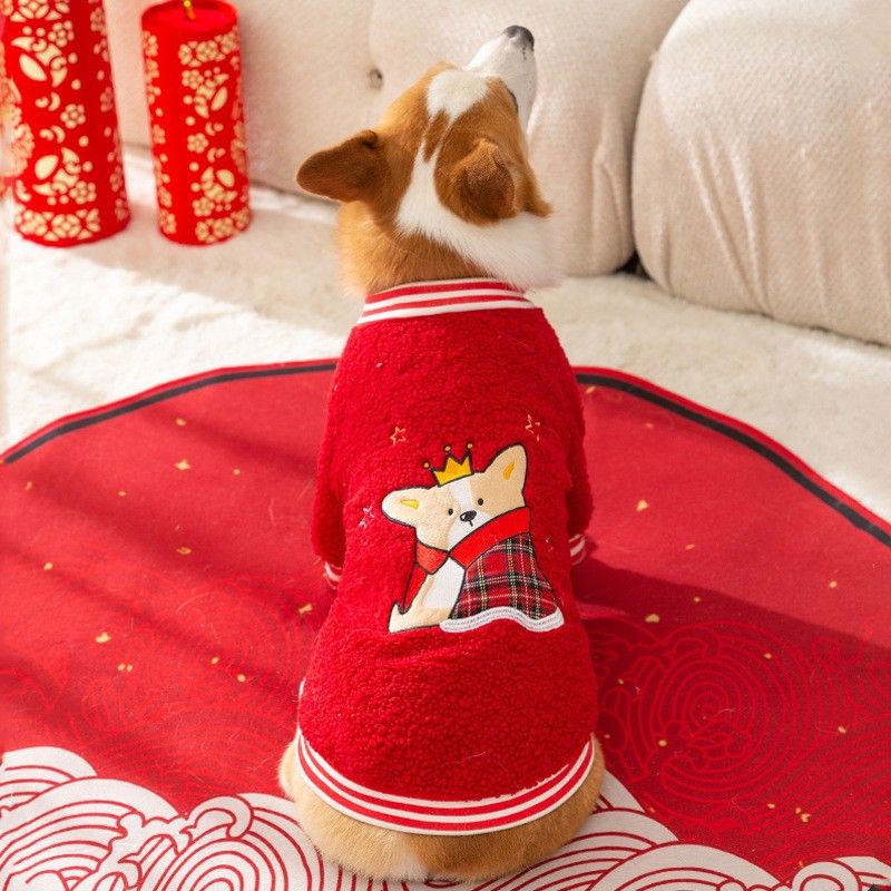 秋冬季柯基专款衣服新年绒衣中型犬腊肠犬过年喜庆拜年服宠物衣服