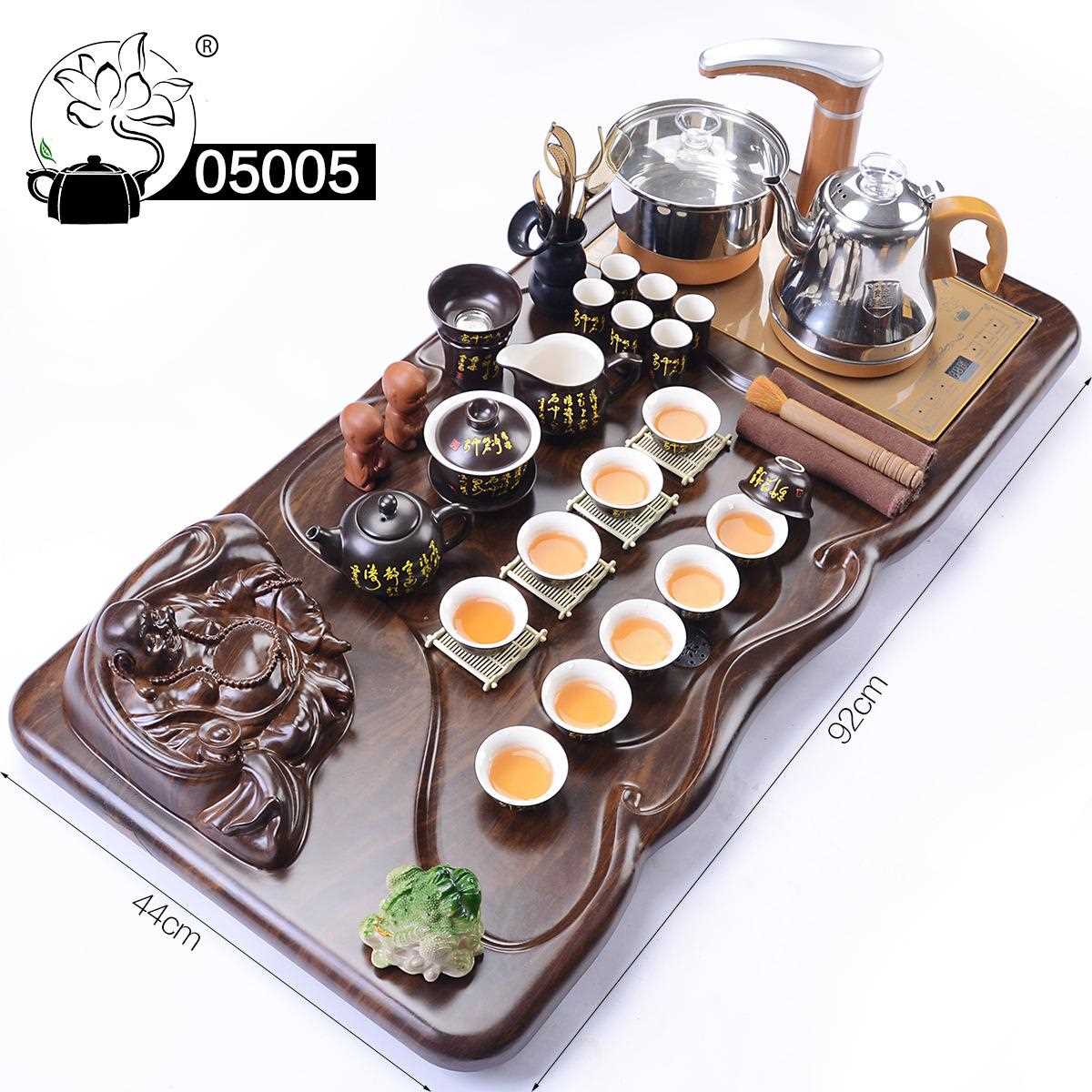 新款直销050科技木坐佛实木柯木茶盘茶海道紫砂功夫茶具套装送礼