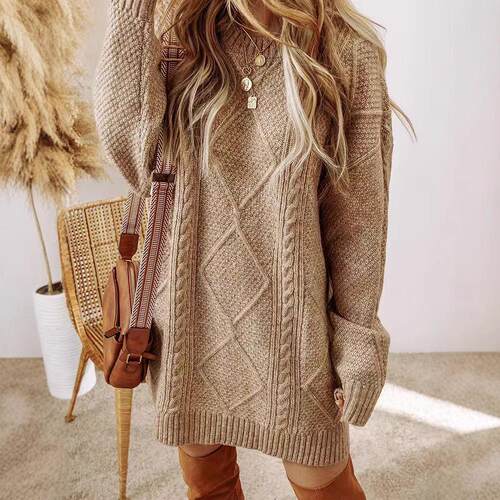 Black Cable Knit Drop Shoulder Loose Fit Sweater Dress