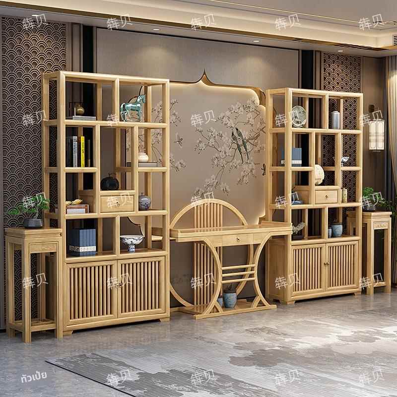 原木色博古架新中式实木多宝阁现代简约办公室家用茶室陈列置物架图片