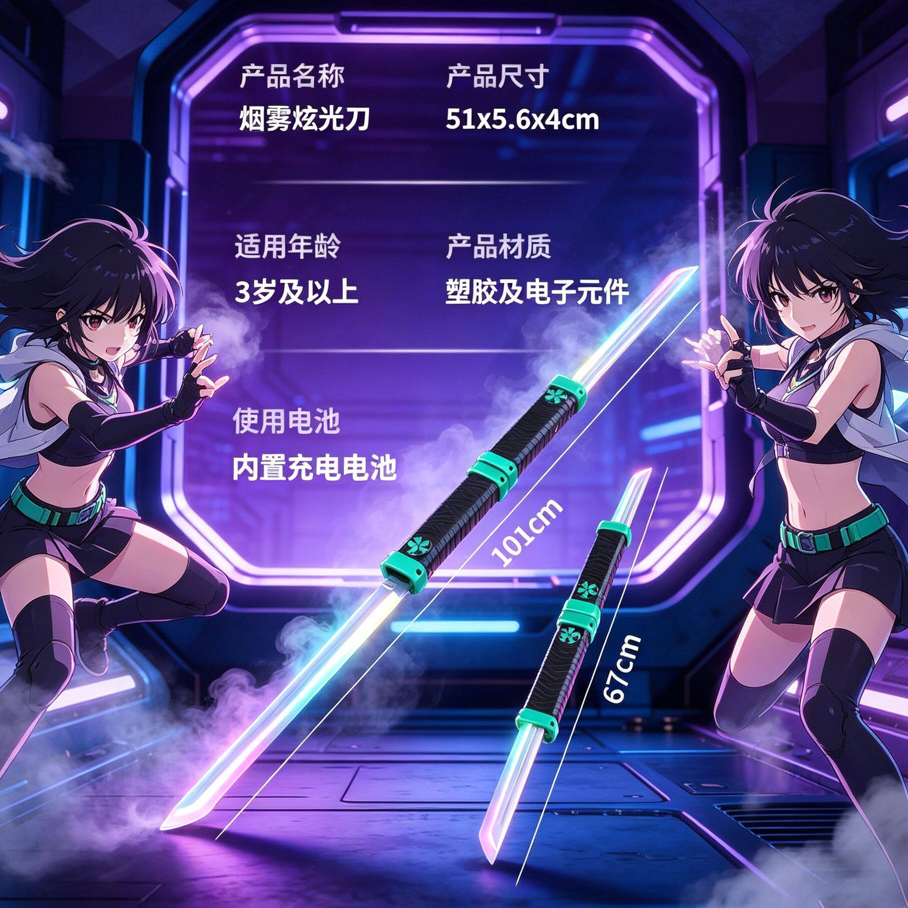 cos跨境烟雾双剑充电发光玩具