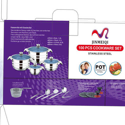 FUNITE 厂家不锈钢炊具100PCS cookware sets套装锅出口炊具组合