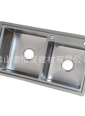 厂家直销304不锈钢水槽手工水槽加厚手工盆82*45双槽台阶款现货