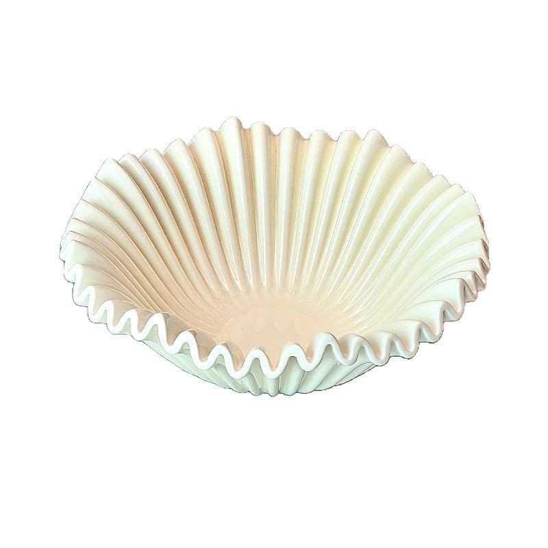 奶油风波浪水果盘乔迁之喜果盘客厅茶几家用褶皱果盆精致陶瓷果篮