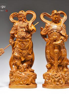 香樟木雕伽蓝韦陀佛像摆件韦驮关公伽蓝菩萨左右护法关公寺庙佛堂