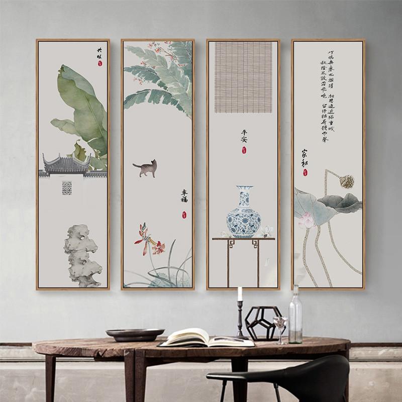 餐厅饭店新中式装饰画茶室客厅沙发背景墙挂画走廊过道壁画花鸟画
