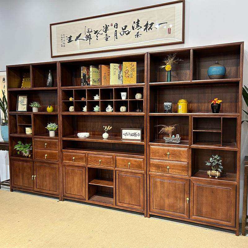 新中式博古架实木书柜花梨木展示柜客厅置物架摆件收纳柜茶室家具