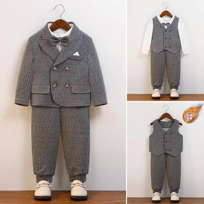 儿童西装宝宝周岁礼服男童帅气英伦小男孩马甲三件套花童西服