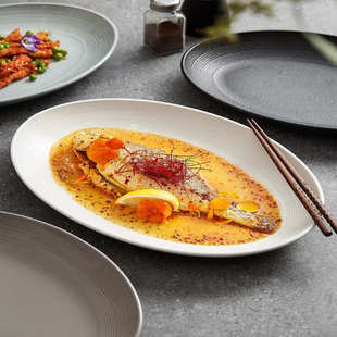 鱼盘家用蒸鱼盘子感2024新款椭圆形家用陶瓷大号16寸盘子