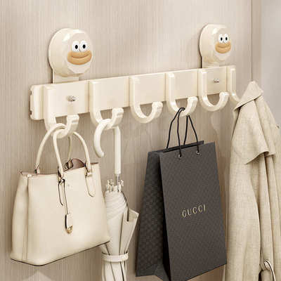 吸盘门后挂钩免打孔浴室墙上壁挂强力承重入户门一排钩挂衣架收纳