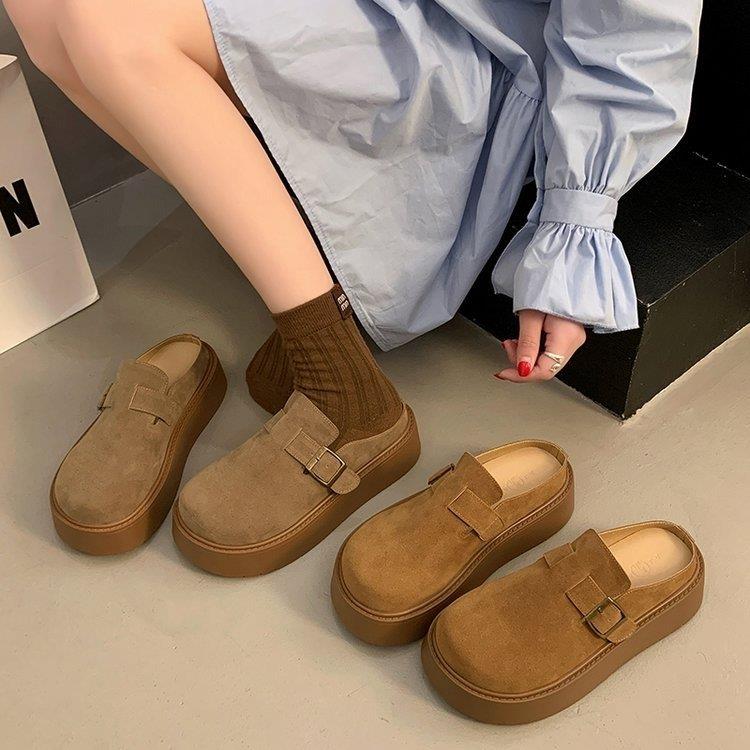 秋冬季覆古勃肯鞋女外穿2025年早新款厚底懒人一脚蹬无后跟1202n