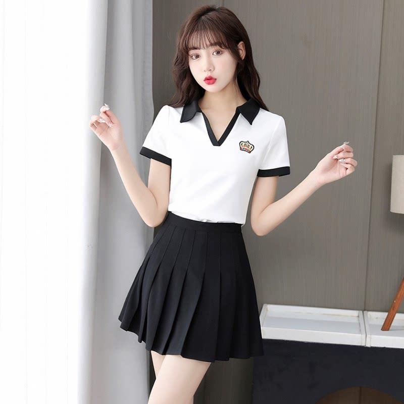 桑拿按摩柔式技师工作服女短袖套装性感百褶裙沐足洗浴足疗店工服