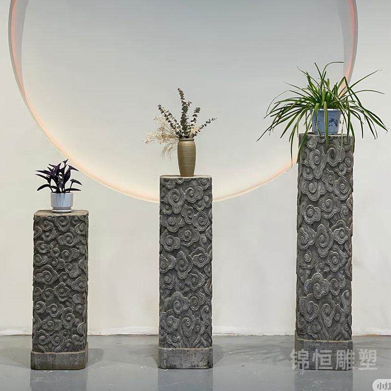 石雕祥云柱青石彷古仙鹤石柱子庭院室内拴马桩摆件石花架盆景花几