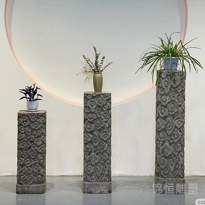 石雕祥云柱青石彷古仙鹤石柱子庭院室内拴马桩摆件石花架盆景花几
