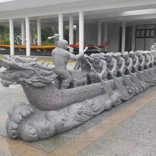 景区石雕龙船园林景观雕塑石头船石材雕刻龙舟
