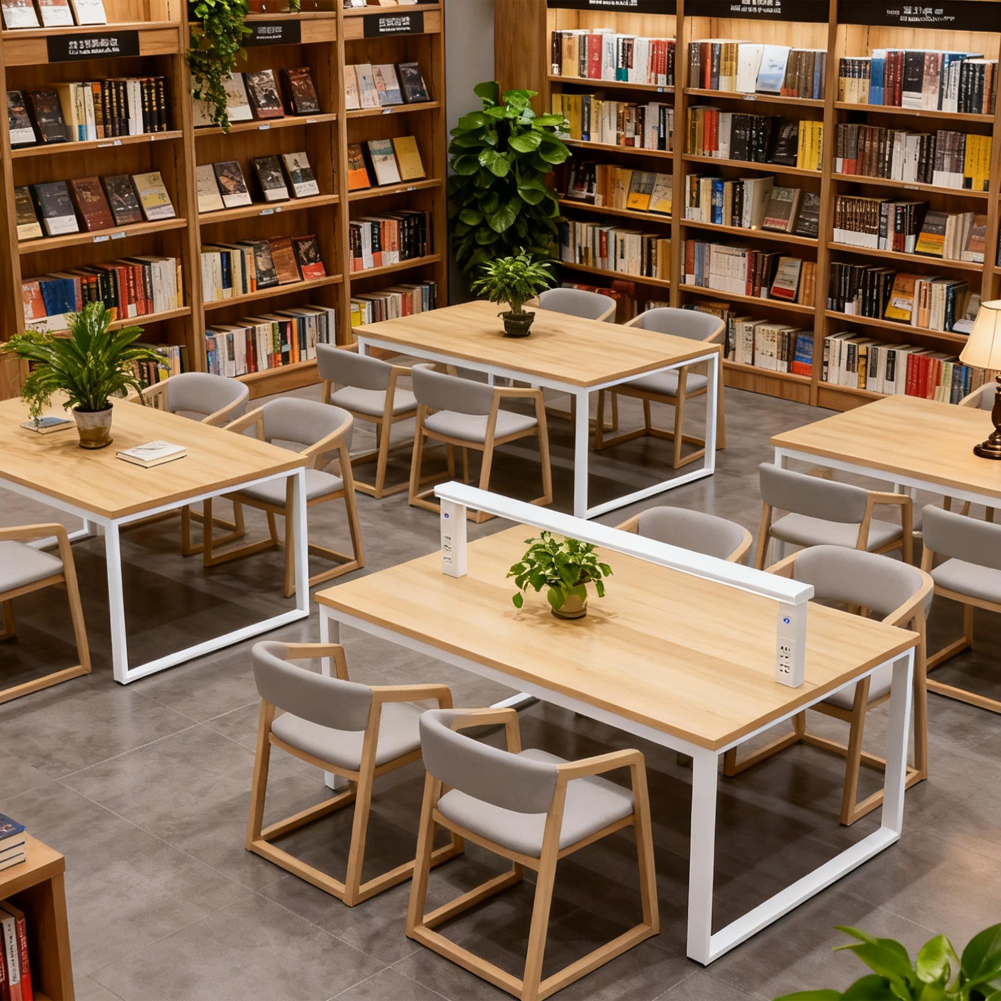 大学图书馆阅览桌定制培训机构书店多功能带护眼灯专用学习书桌椅