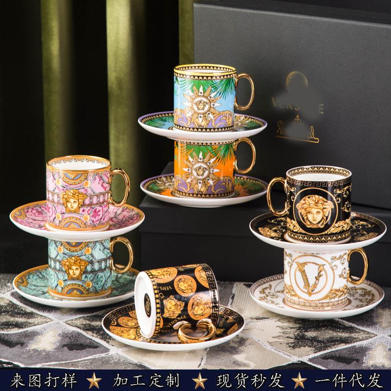 180ml骨瓷咖啡杯碟套装陶瓷家用下午茶茶杯复古高级杯子出口