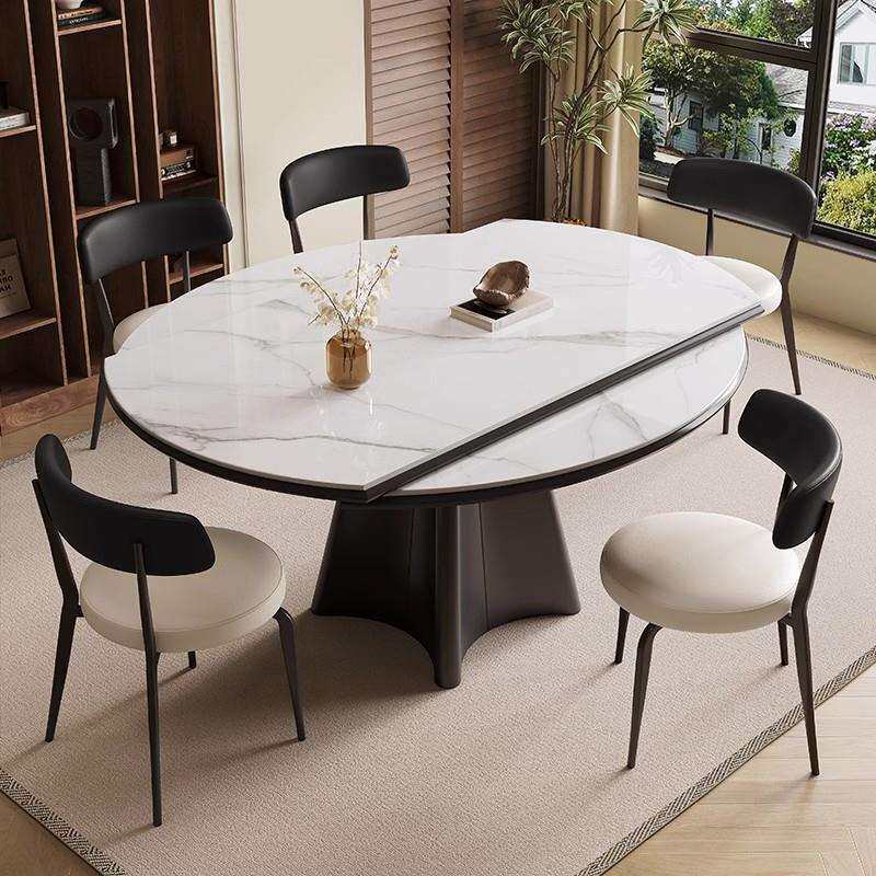 意式岩板餐桌2026新款轻奢现代简约家用小户型可伸缩饭桌高端圆桌