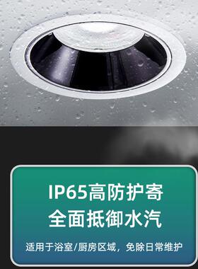 浴室防眩射灯洗手间厨房防水COB筒灯泳池屋檐嵌入式LED天花灯防雾