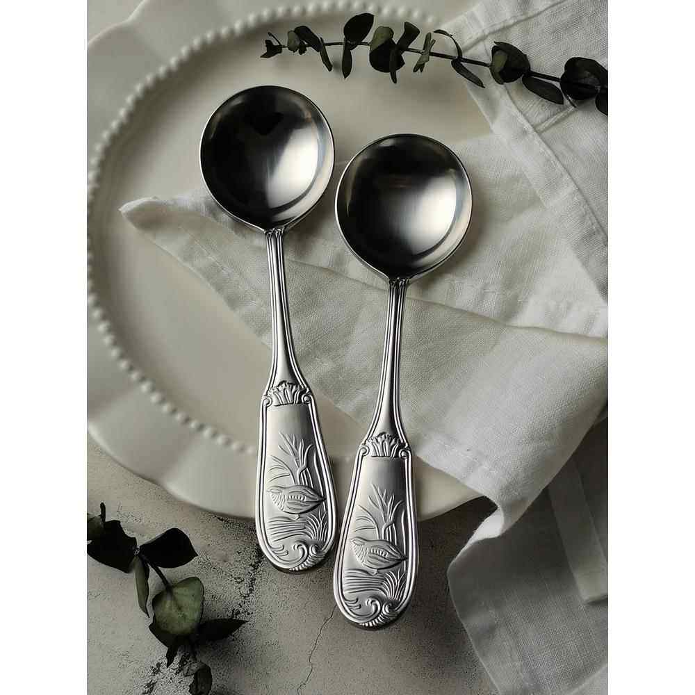 精致花鸟款18-10不锈钢砂桌勺米饭勺甜点勺圆头勺早餐粥勺,餐饮具,西餐勺,淘宝优惠券,粉丝福利购,淘宝优惠卷