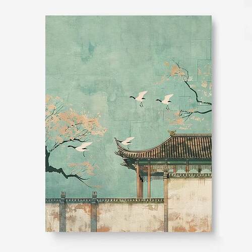 新中式宋徽宗瑞鹤书房茶室客厅装饰画宋代美学法式中古风大幅挂画