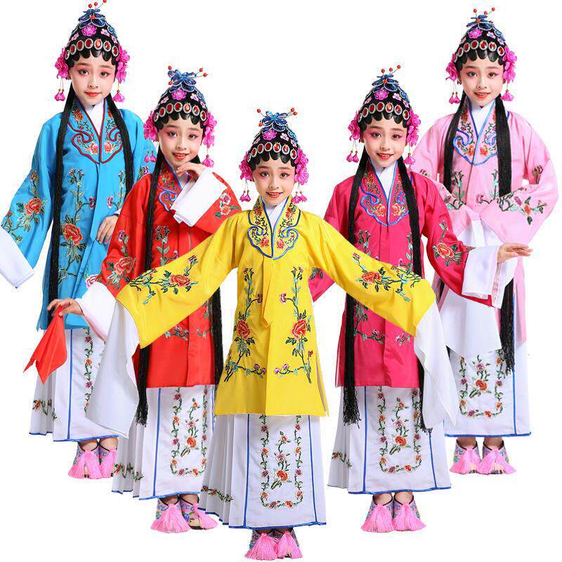 京剧儿童小花旦戏服女对披水袖戏曲小姐青衣黄梅戏学生团体表演服