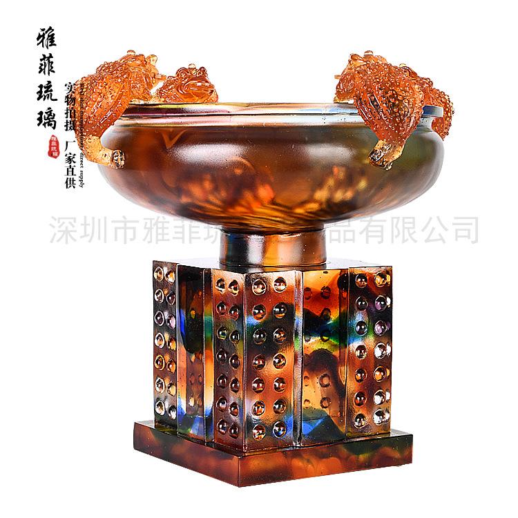金蟾聚宝盆琉璃风水摆件居家装饰琉璃摆件金蟾聚宝