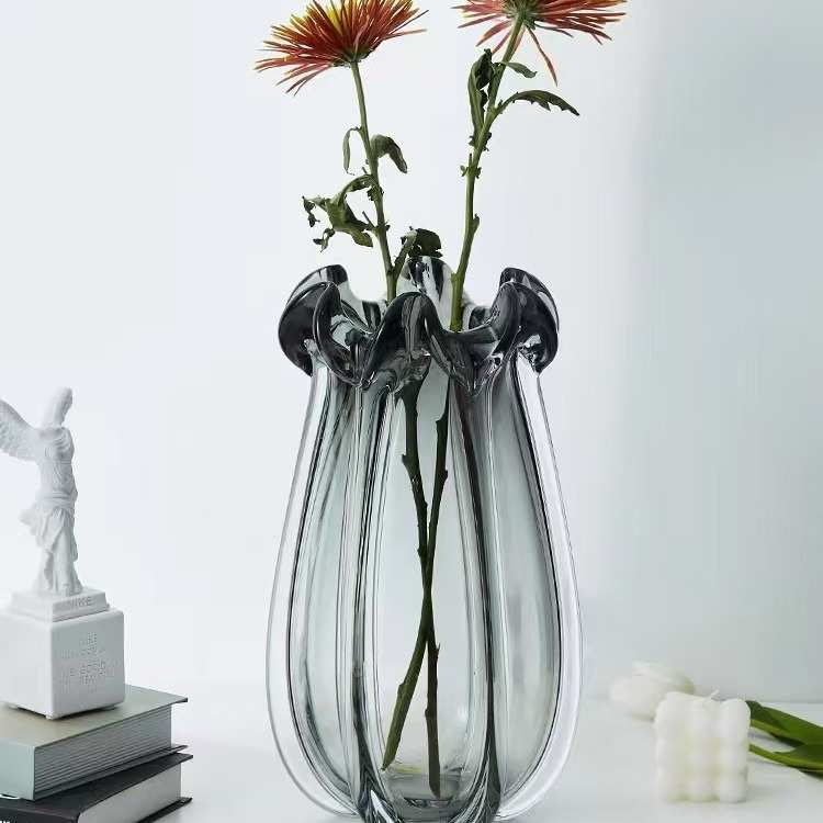 现代北欧轻奢琉璃花朵造型水培玻璃花瓶设计师款欧式家居装饰摆件