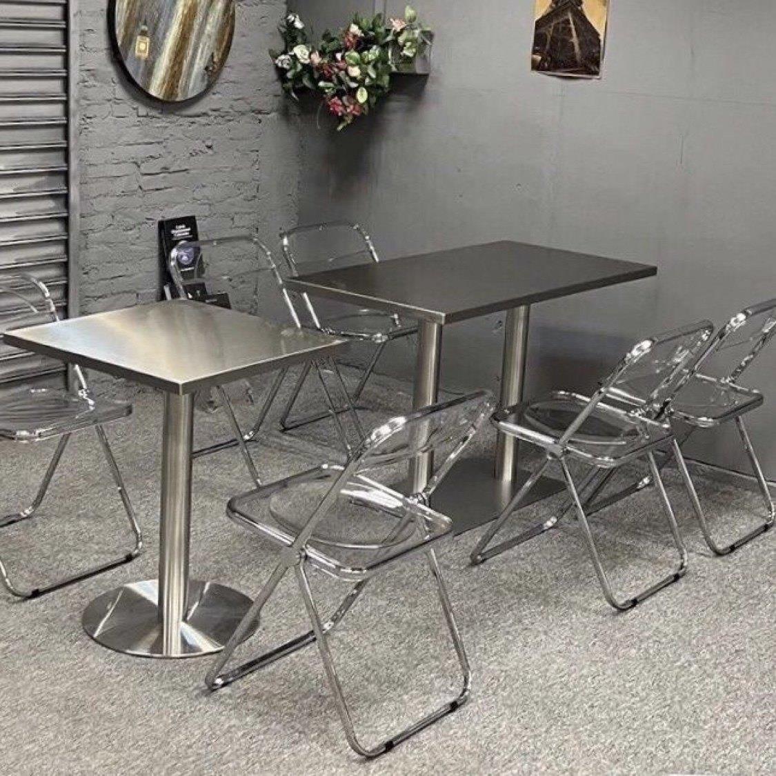 不锈钢桌子工业风拉丝金属方桌奶茶店商用餐桌轻奢网红小圆桌定制