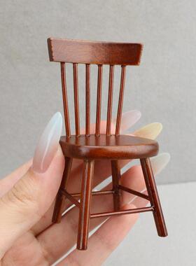 1:12娃娃屋dollhouse迷你家具微缩厨房餐厅场景摆件木质栗色桌椅