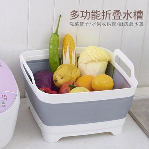 跨境折叠篮厨房水槽伸缩沥水篮便携式折叠方形洗菜盆洗果蔬收纳框