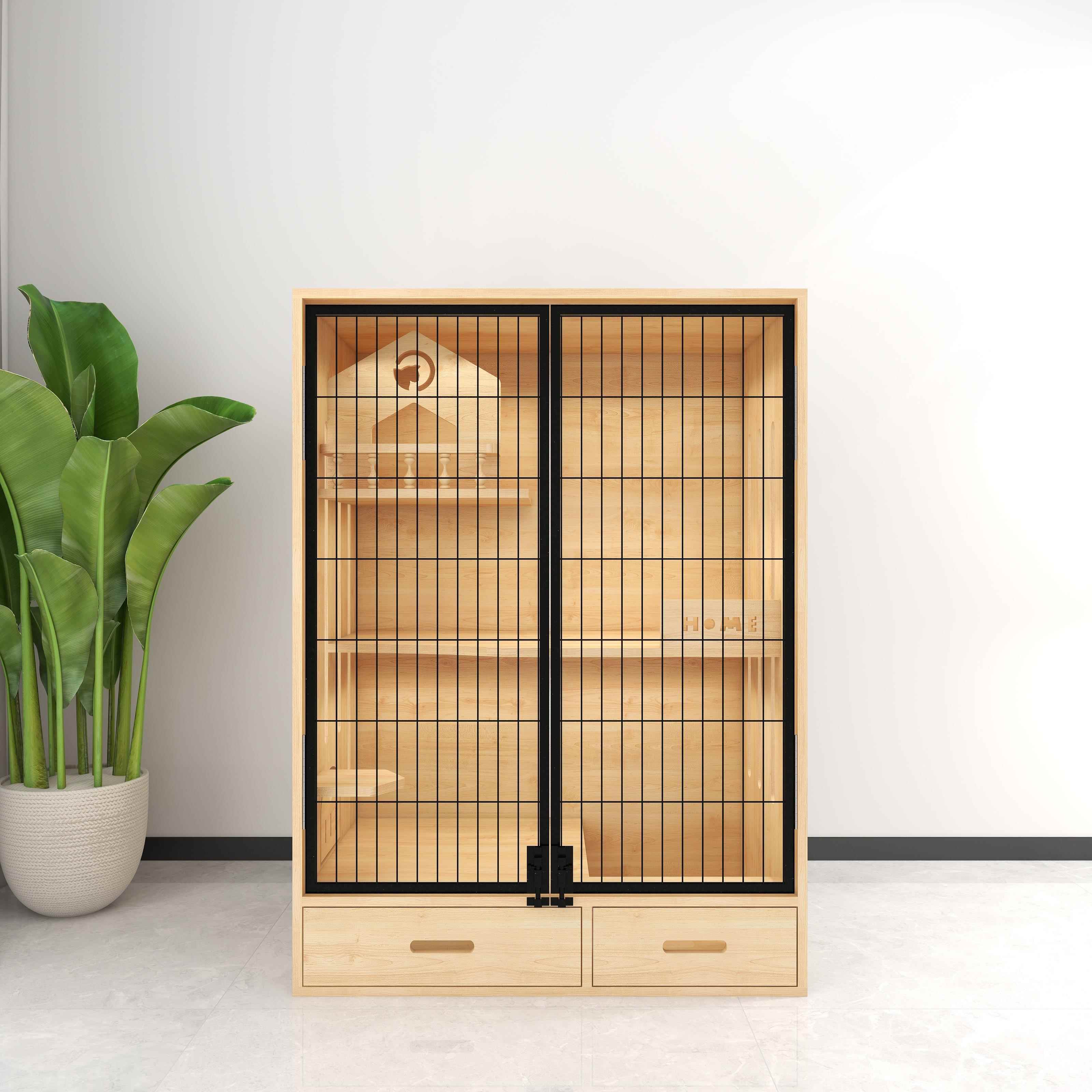 高档室屋内猫别可定制 猫笼子 家用 实木猫墅猫窝柜猫房子 猫舍猫