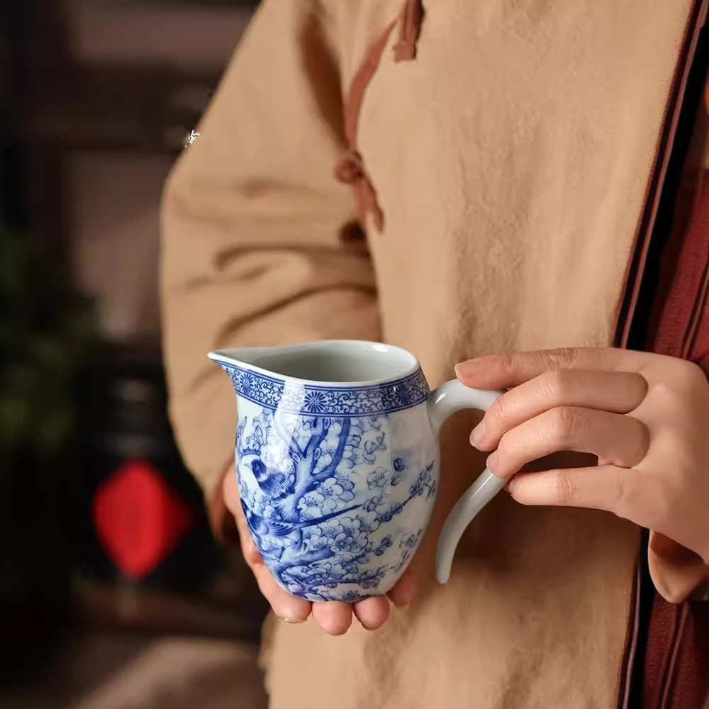 景德镇青花花鸟公道茶杯功夫茶具陶瓷茶海公道杯家用单个耐热公杯