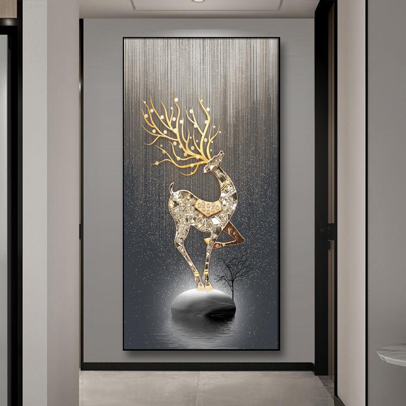 新款简约玄关装饰画入户走廊过道挂画鹿防水玄关画轻奢现代高档画