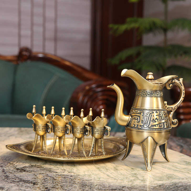 欧式青铜白酒酒具套装家用金属酒壶大容量创意一口杯复古轻奢摆件