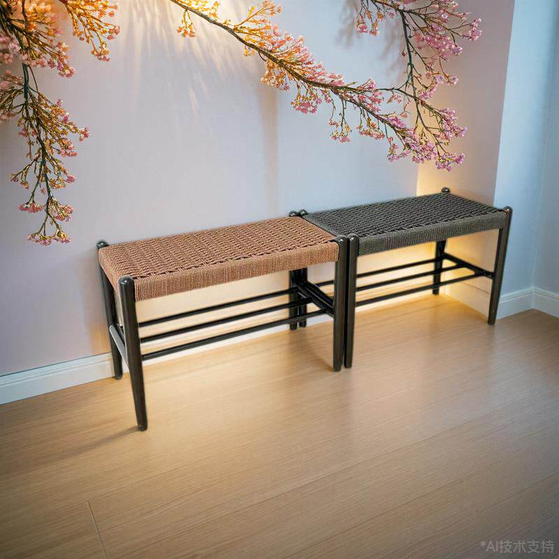 YiGe换鞋凳樱桃木实木黑胡桃木矮凳收纳凳入户门双层鞋架脚踏凳