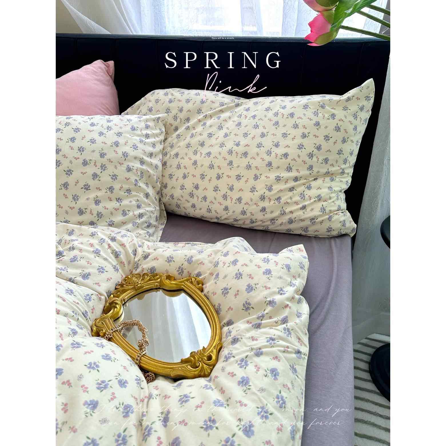 正品柔软针织棉式碎花田园风天法敏竺棉床品清新床笠款件套无可四