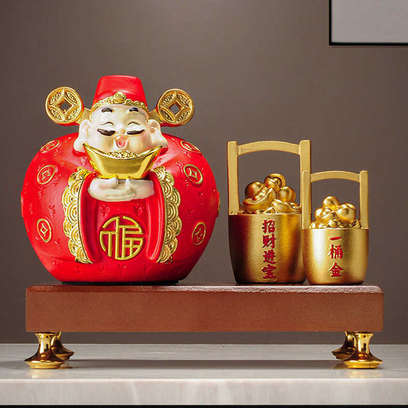 新中式萌版福气财神爷招财摆件客厅前台收银装饰品新店开业乔迁礼