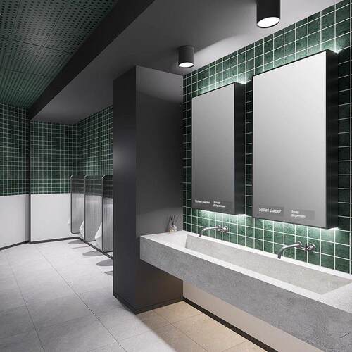 不锈钢壁挂式镜子柜商用公共浴室多功能带纸巾盒皂液机智能镜子