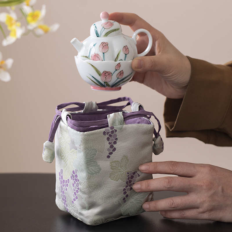 纯手绘一壶一杯旅行茶具套装创意茶壶茶杯高颜值旅行茶具套装随身