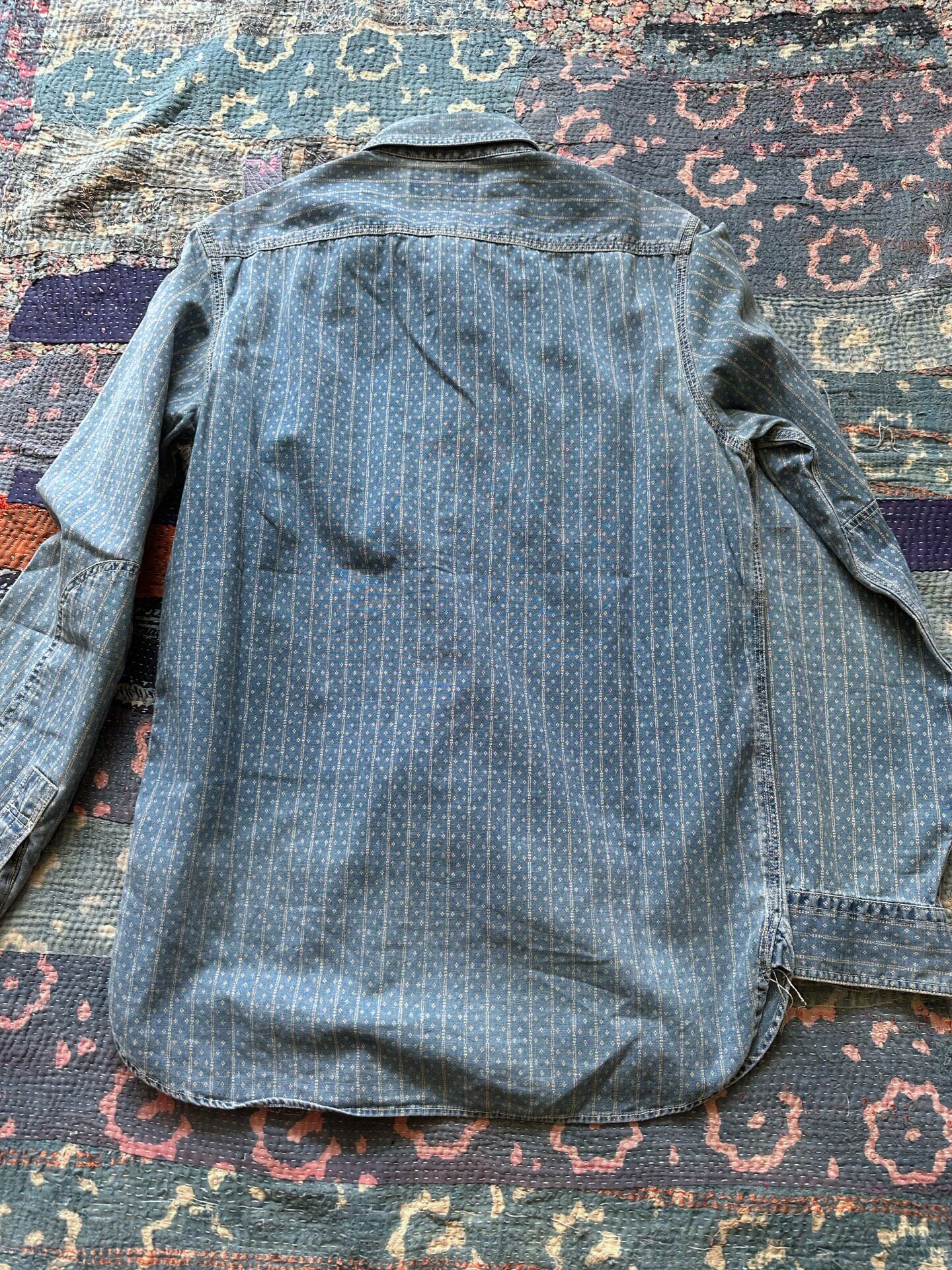 RRL Indigo Washed Distressed Striped Shirt — front