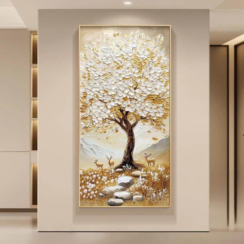 轻奢发财树玄关装饰画高级感走廊过道挂画招财满树入户正对门壁画