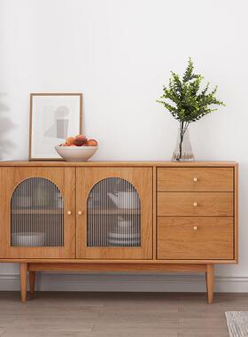 日式实木厅复古餐边柜家用厅木餐藤KOX编门茶水柜客收纳柜樱桃酒