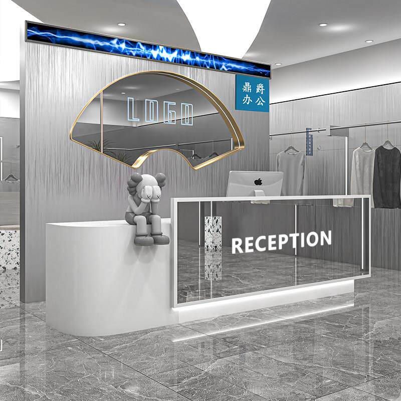 简约现代不锈钢服装店收银台吧台轻奢高级感公司前台接待台柜台桌
