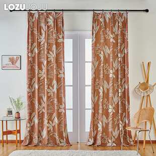 帘布枫叶 成品家用 窗帘印花窗窗帘客厅美式 红色简约遮光