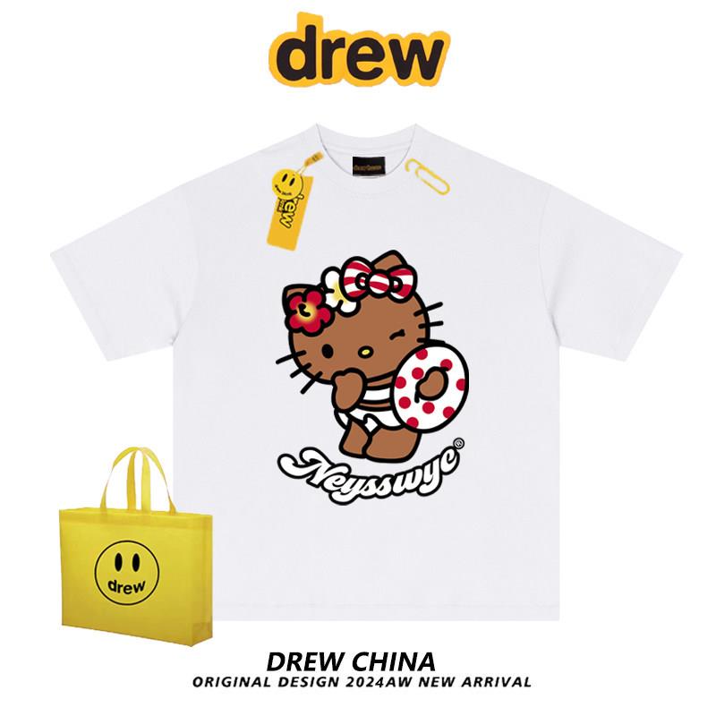drew美式潮牌度假HelloKitty纯棉短袖T恤男女夏季宽松情侣上衣ins