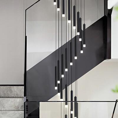现代简约楼间梯灯长吊灯挑高跃o层简别墅lft复式楼长条楼48极梯灯