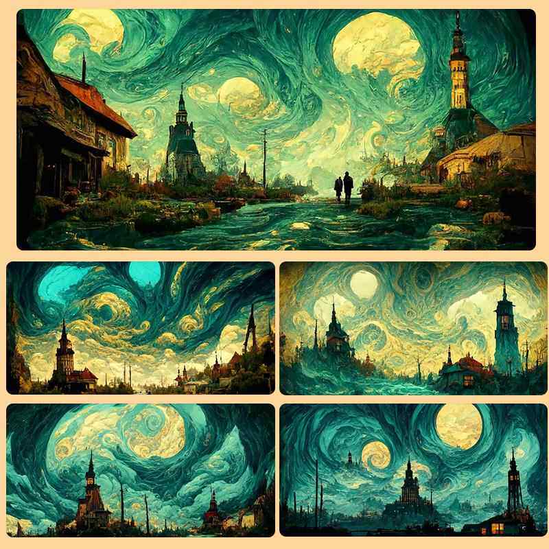 梵高油画鼠标垫超大复古艺术创意办公桌垫学生个性美术电脑键盘垫